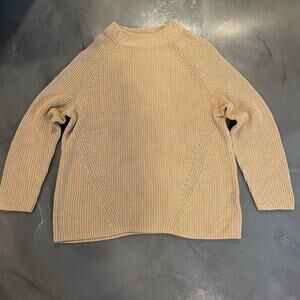 Lands End Sweater Tan 1X‎ Purple Chunky Mock Neck Beige 100% Cotton Ribbed Knit